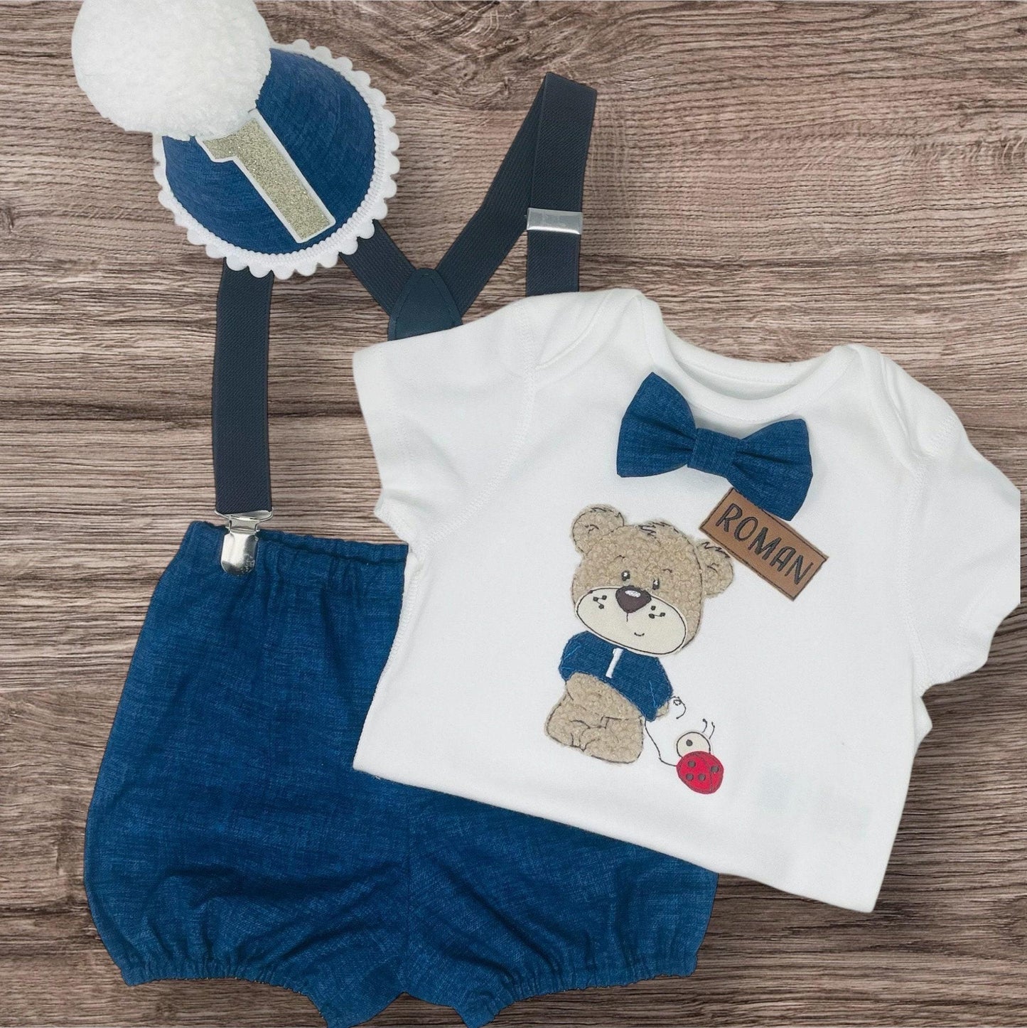 Personalised Teddy Bear 1st Birthday Outfit – First Birthday Romper Boy