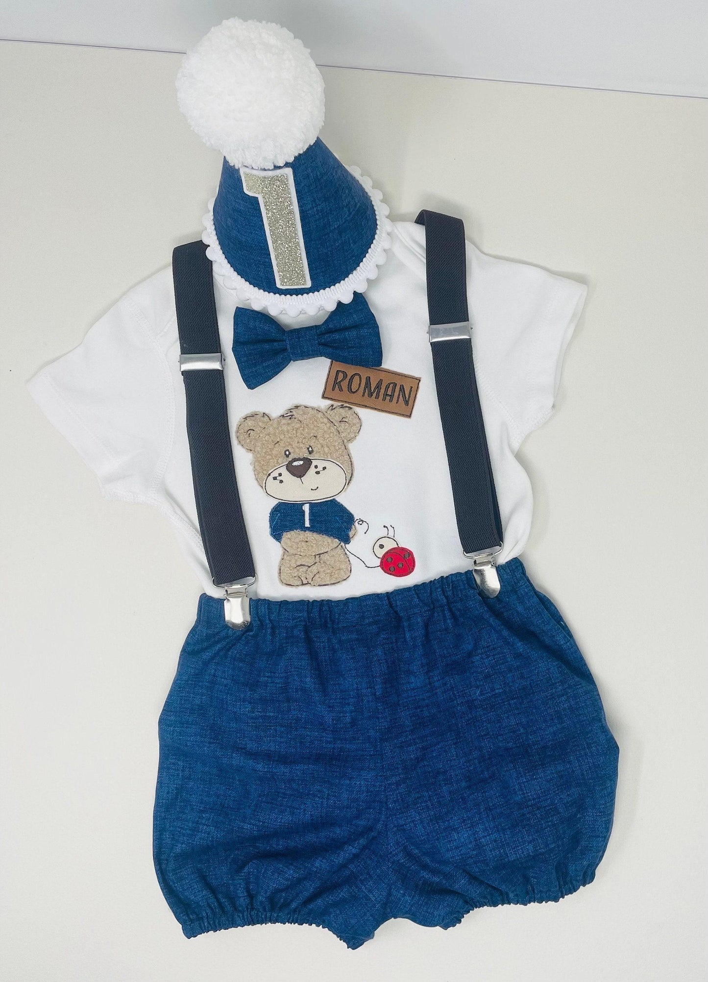 Personalised Teddy Bear 1st Birthday Outfit – First Birthday Romper Boy