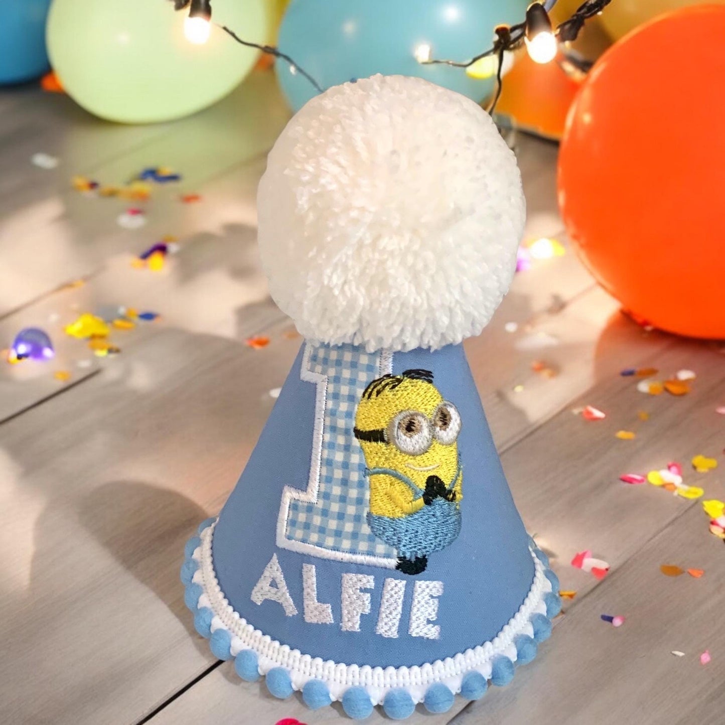 Cartoon Minion Hat | 1st Birthday Party Hat | Embroidered Cake Smash Accessory