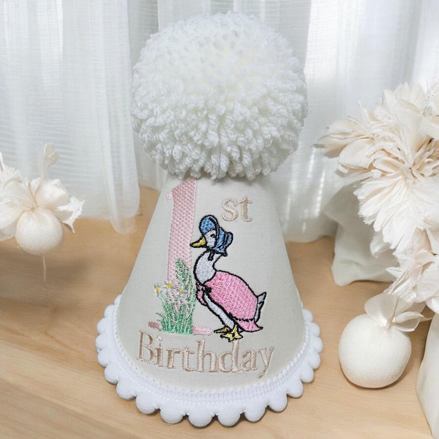 Pink Duck Keepsake Hat | 1st Birthday Party Hat | Embroidered Cake Smash Accessory