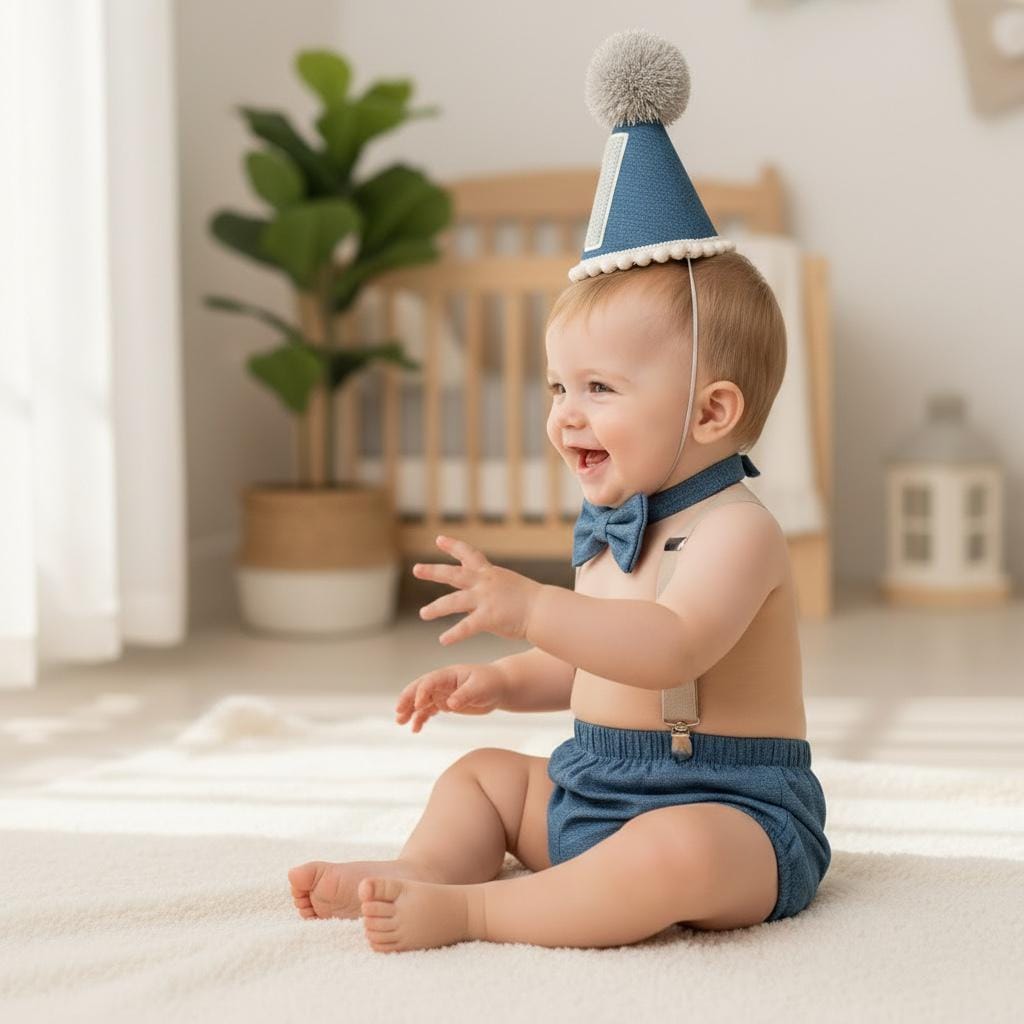 Baby Boy Dresden Blue Braces Birthday Outfit – Handmade Cake Smash Set
