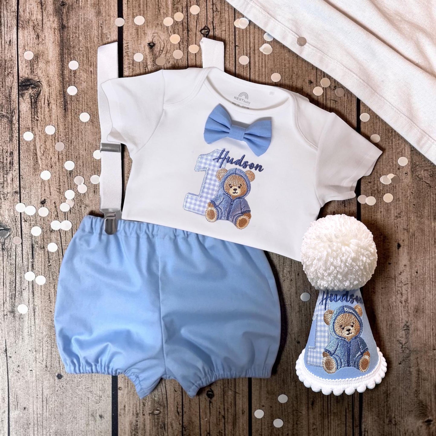 Personalised Teddy Bear Keepsake Outfit | 1st Birthday Set | Cake Smash Clothes