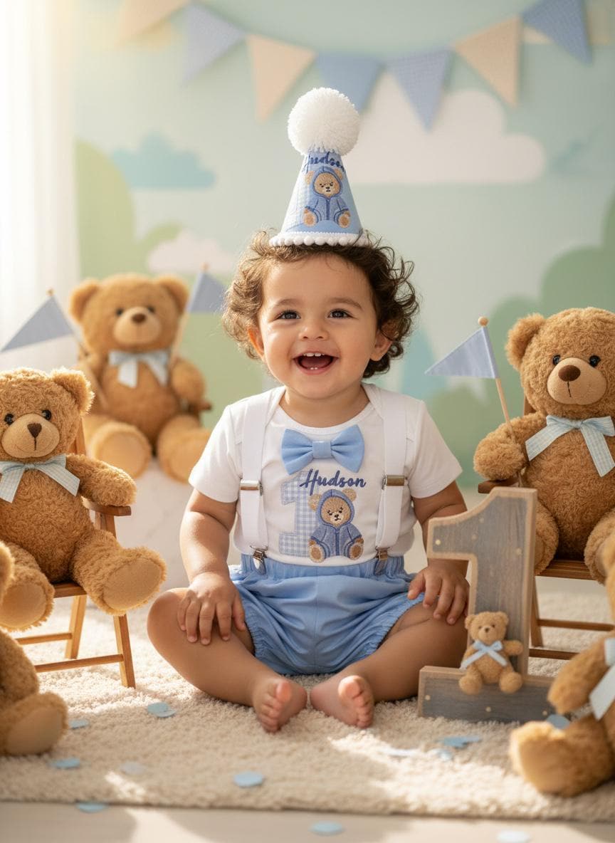 Personalised Teddy Bear Keepsake Outfit | 1st Birthday Set | Cake Smash Clothes