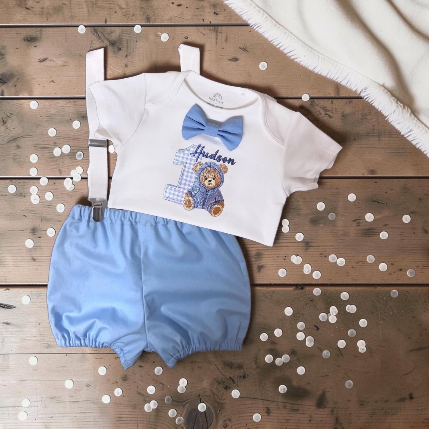 Personalised Teddy Bear Keepsake Outfit | 1st Birthday Set | Cake Smash Clothes