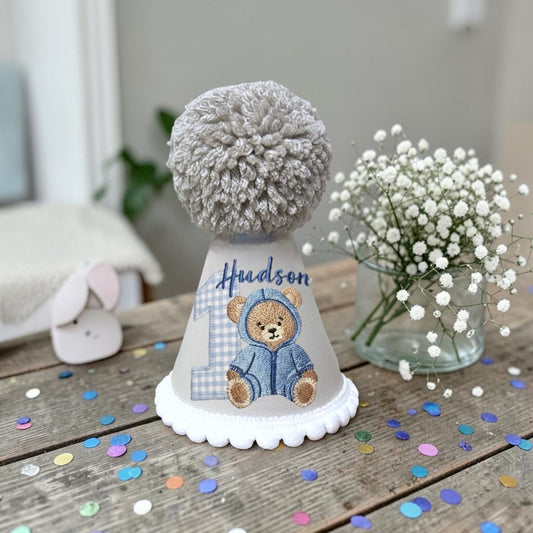 Personalised Teddy Hat | Bear Birthday Keepsake | Cake Smash Accessory