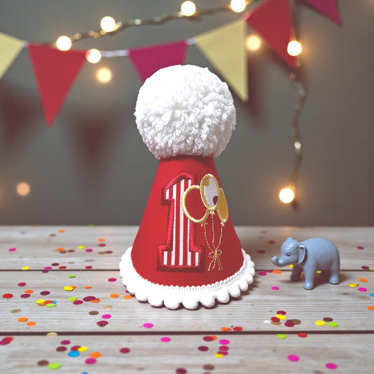 Circus First Birthday Hat, Appliqué Embroidered Party Hat