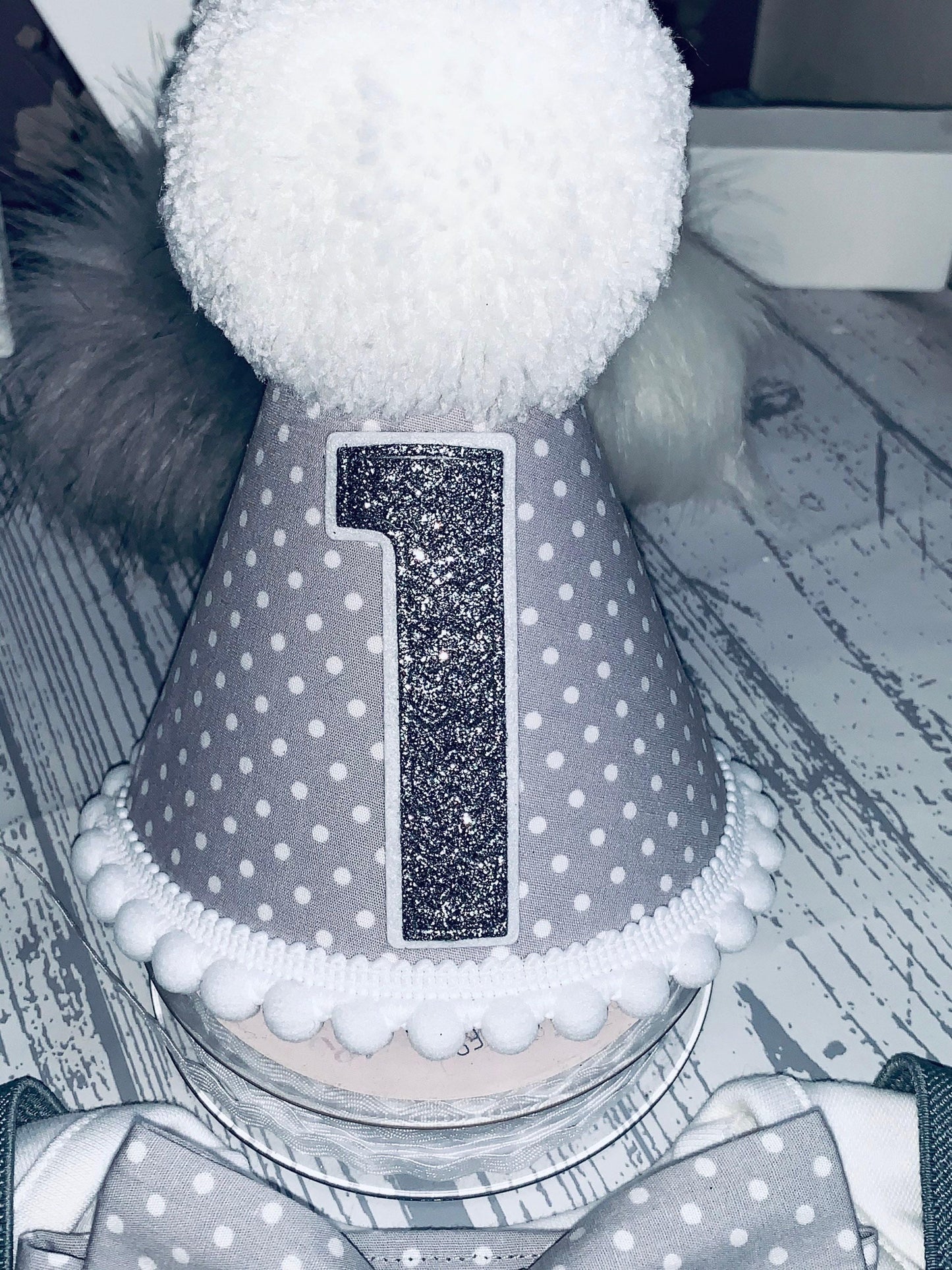 Grey Polka Dot Elephant Baby Boy 1st Birthday Cake Smash Outfit
