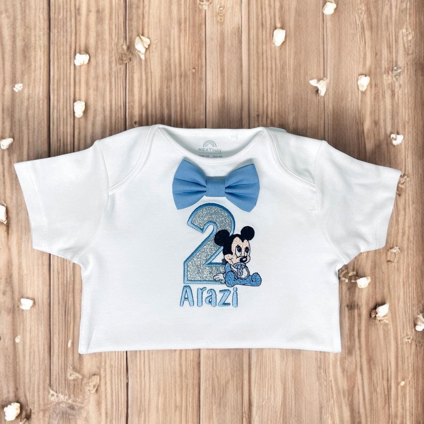 Personalised Blue Mouse Birthday Outfit – Baby Cake Smash Bodysuit Set
