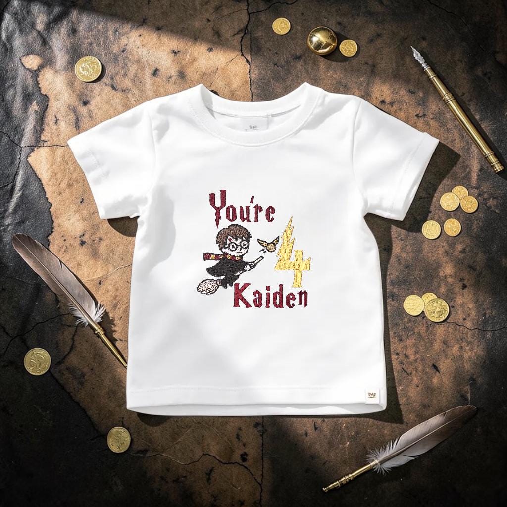 Wizard Birthday Top | Personalised Cake Smash Outfit | Embroidered Name Age Shirt