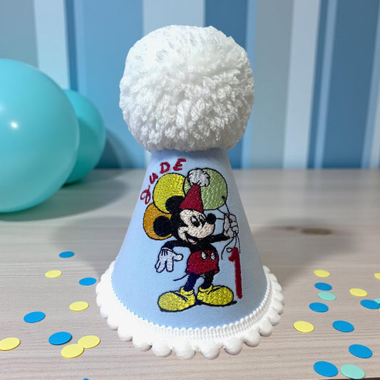 Blue Cartoon Mouse Birthday Hat – Embroidered Party Accessory