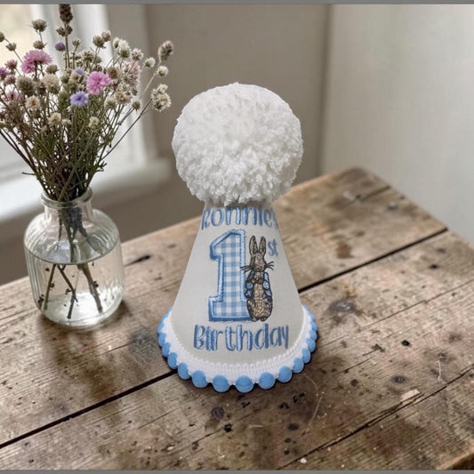 Personalised Storybook Rabbit 1st Birthday Hat – Baby Cake Smash Accessory
