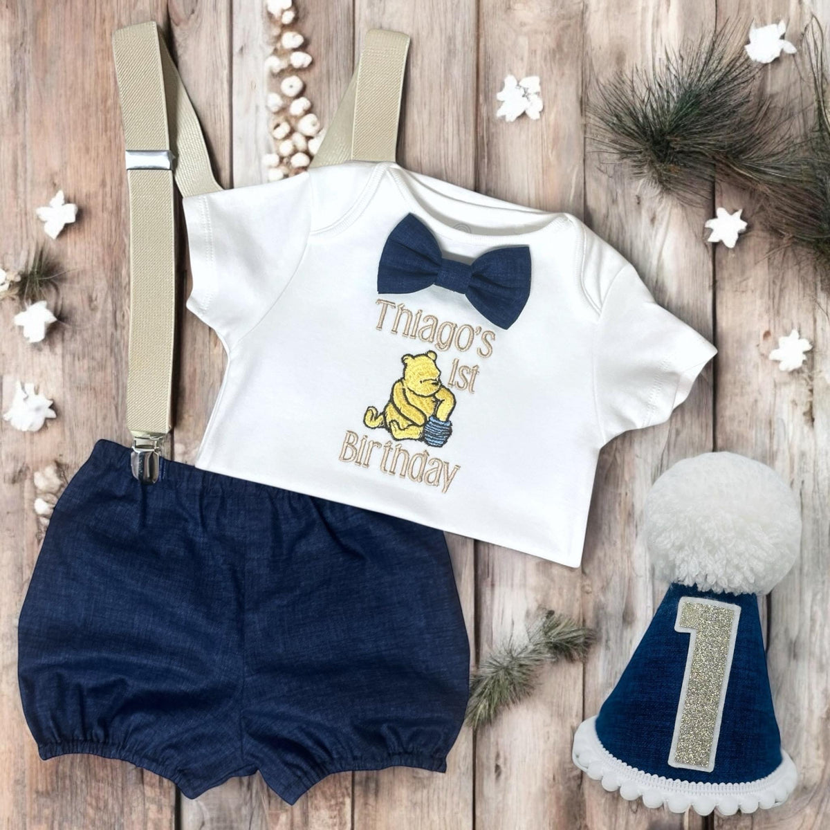 Personalised/Personalized Bear Birthday Outfit – Navy Cake Smash Set