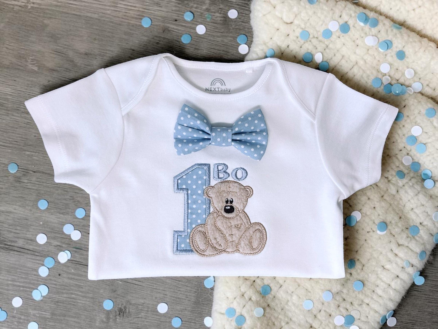 Teddy First Birthday Outfit – Polka Dot Personalised Cake Smash Set