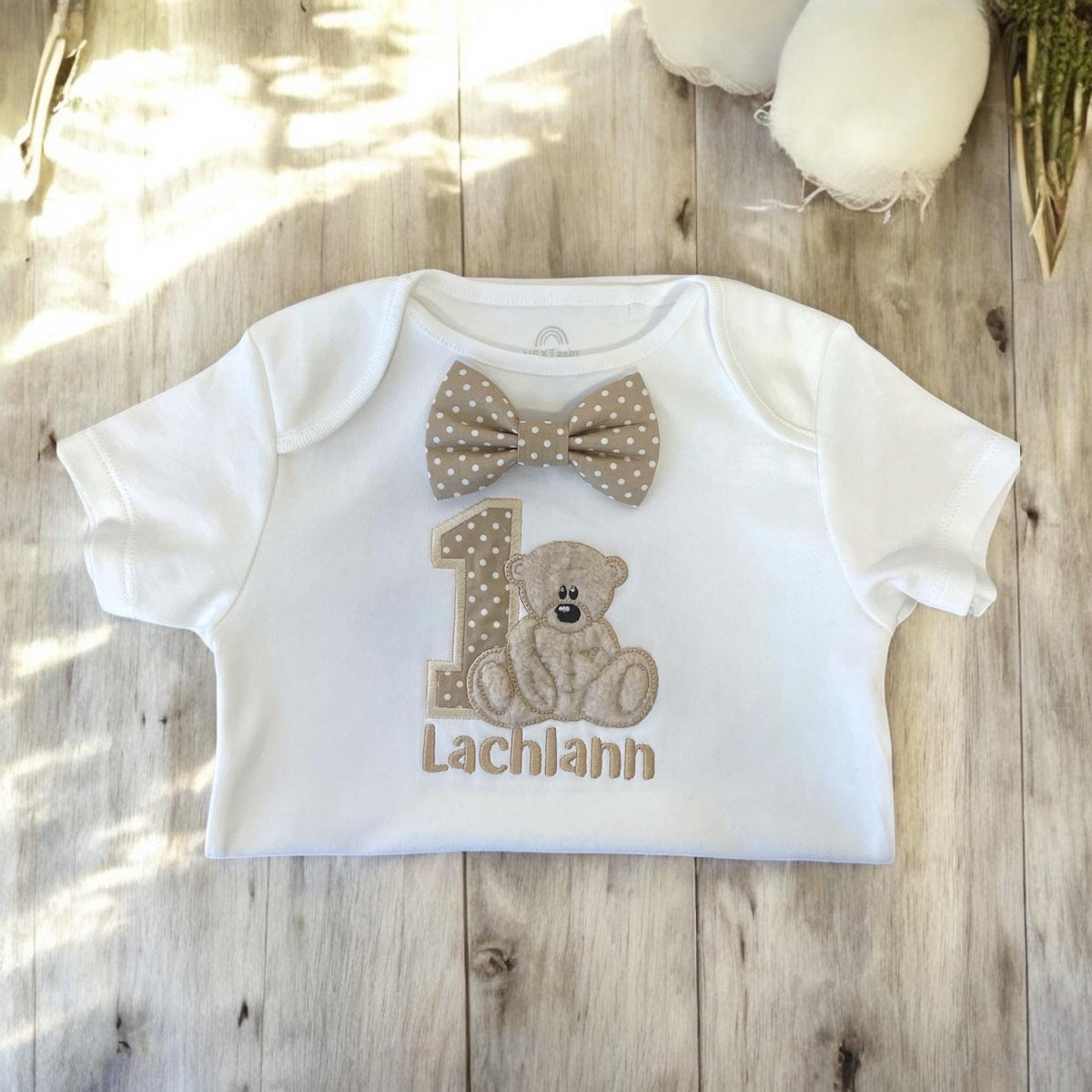 Teddy First Birthday Outfit – Polka Dot Personalised Cake Smash Set
