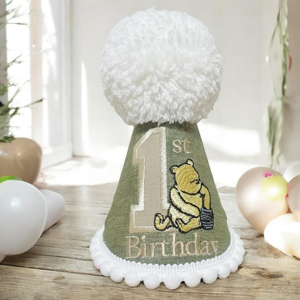 Pooh Bear Sage Green Baby Boy 1st Birthday Outfit | Personalised Cake Smash Set