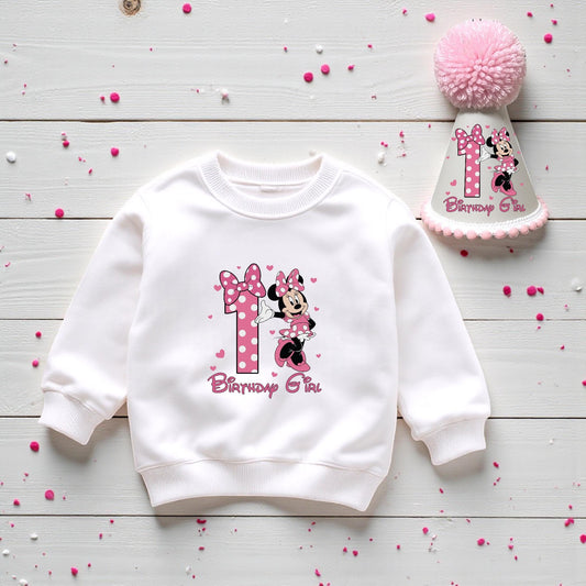 Girls Favourite Character Pink First Birthday Sweatshirt and Hat Set
