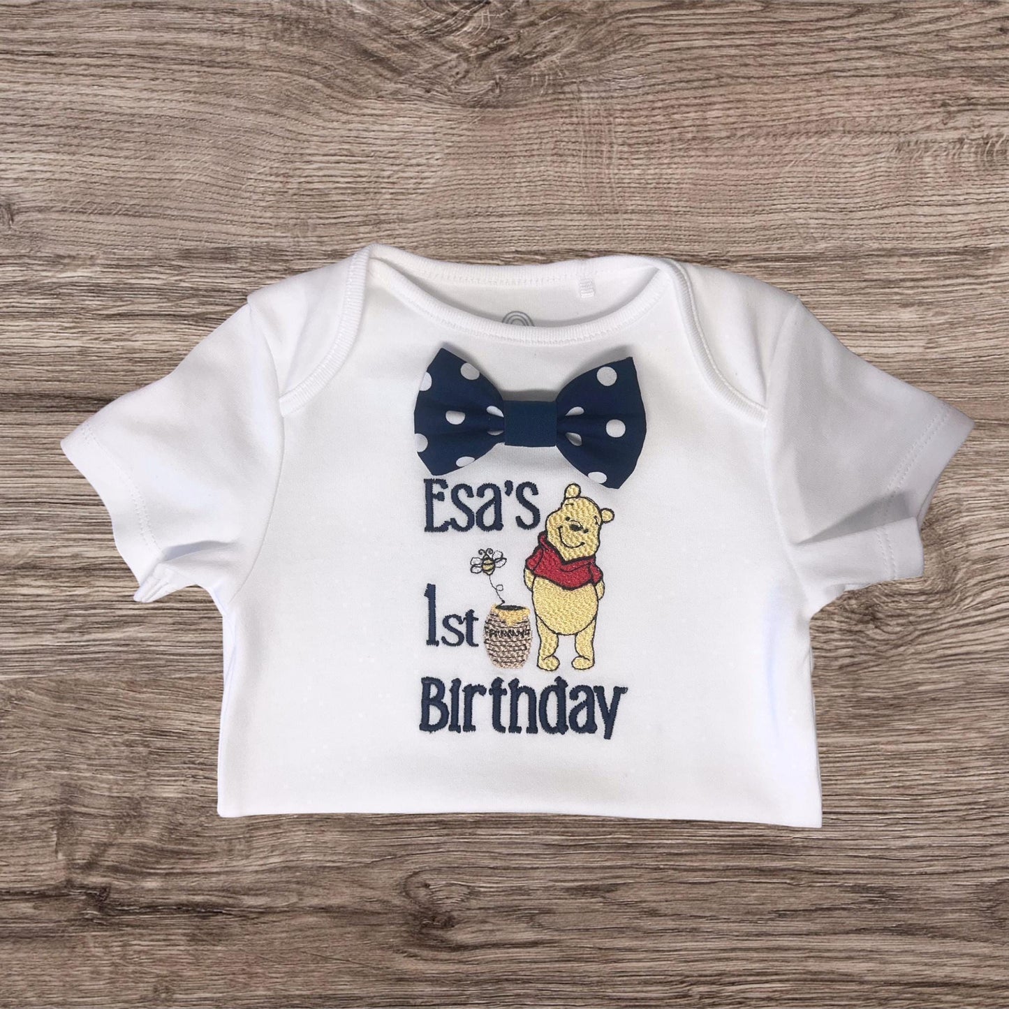 Honey Bear Birthday Outfit – Personalised Embroidered Baby Cake Smash Set