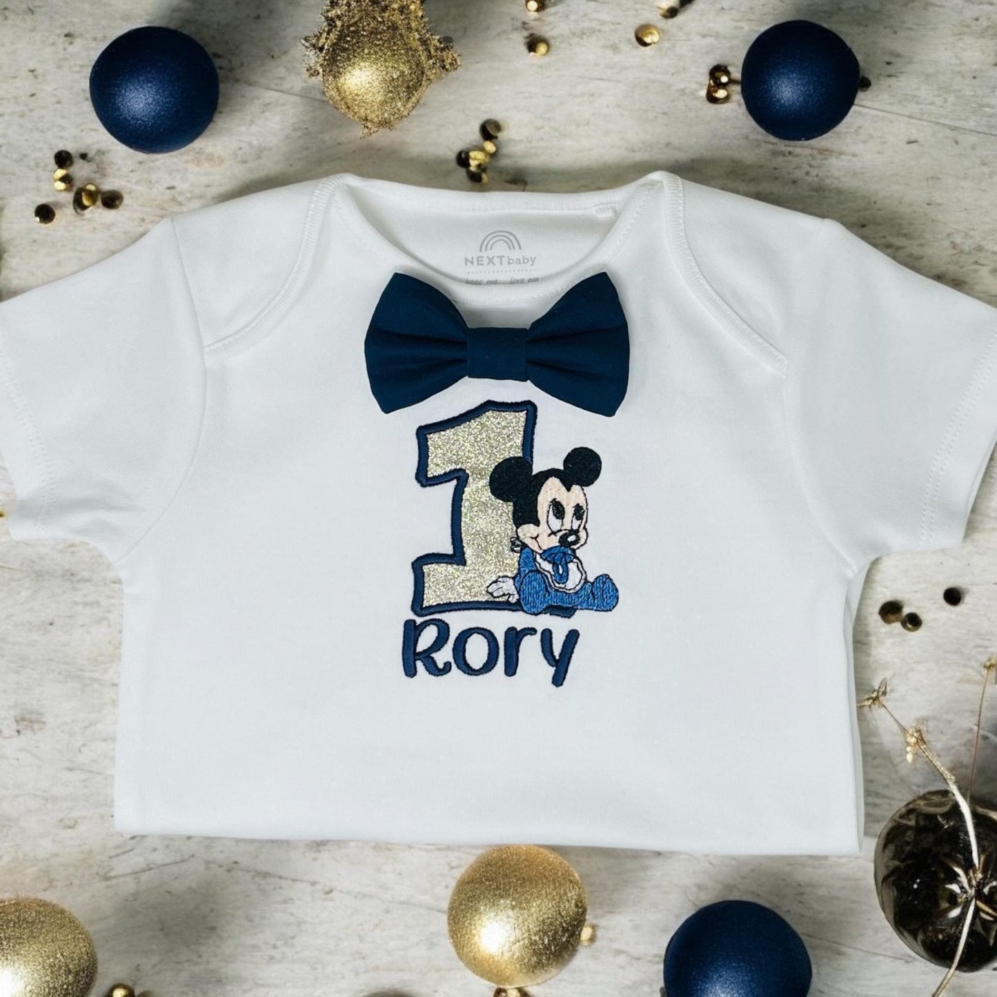 Navy Cartoon Mouse Birthday Outfit – Personalised Cake Smash Set