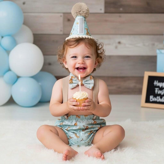 Tiger First Birthday Outfit with Braces and Hat | Handmade Cake Smash Set