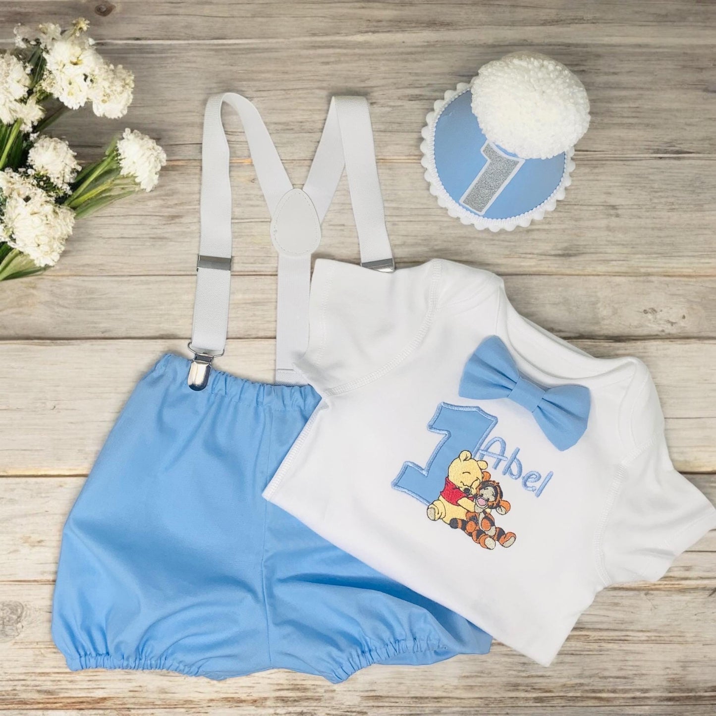 Winnie the Pooh Bear First Birthday Outfit – Personalised Baby Cake Smash Set