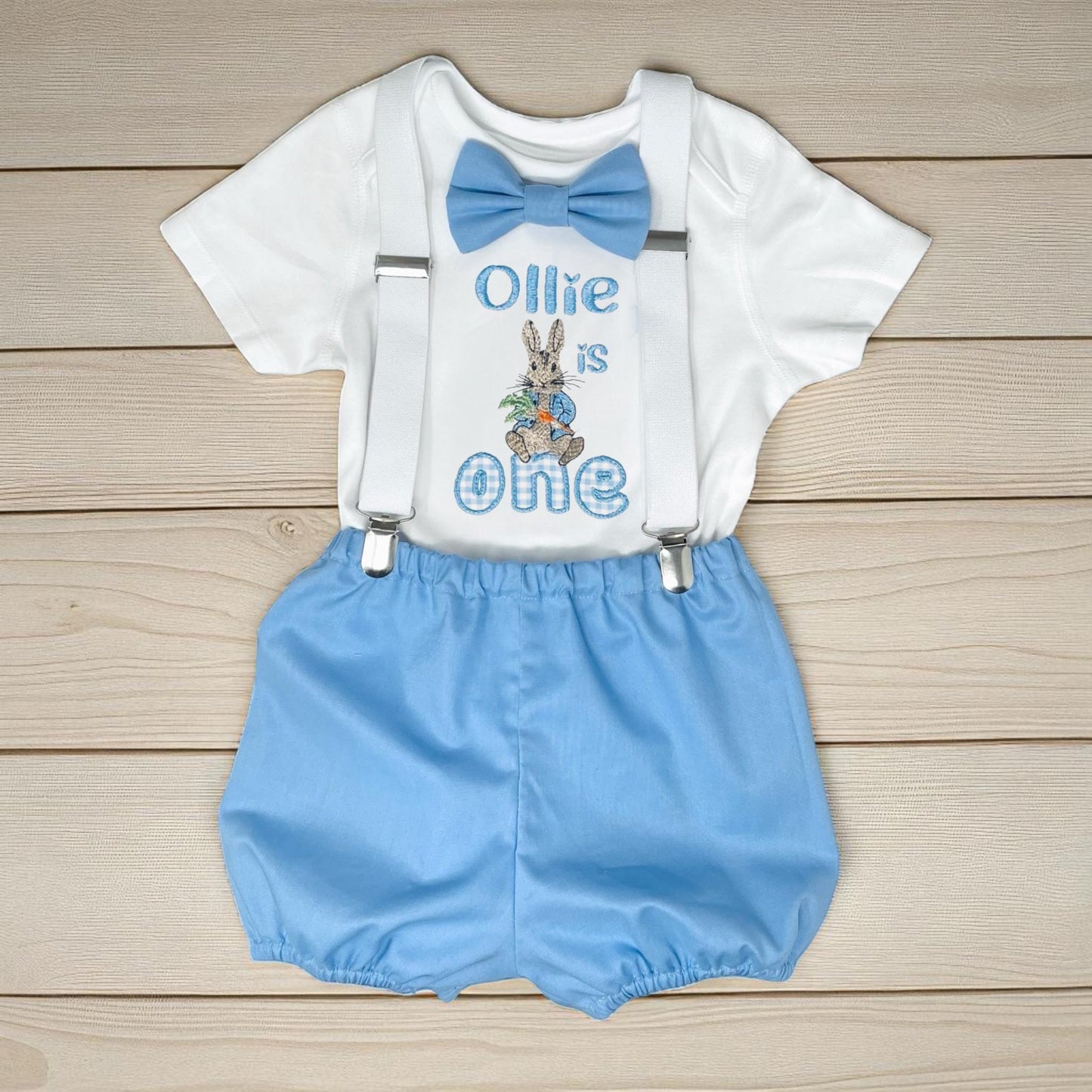 Personalised/Personalized Classic Rabbit 1st Birthday Outfit – Blue Cake Smash Set