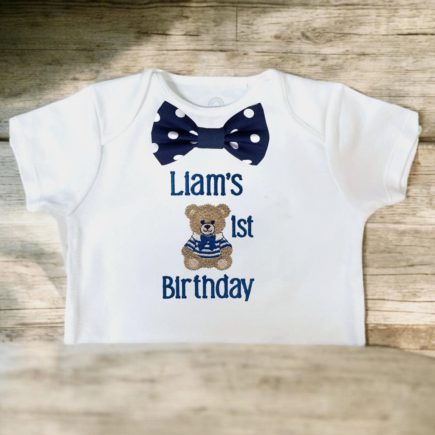 Personalised Navy Polka Dot Sailor Bear Birthday Outfit