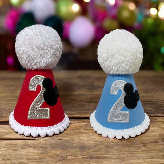 Red Birthday Party Hat with Number and Mouse Ears