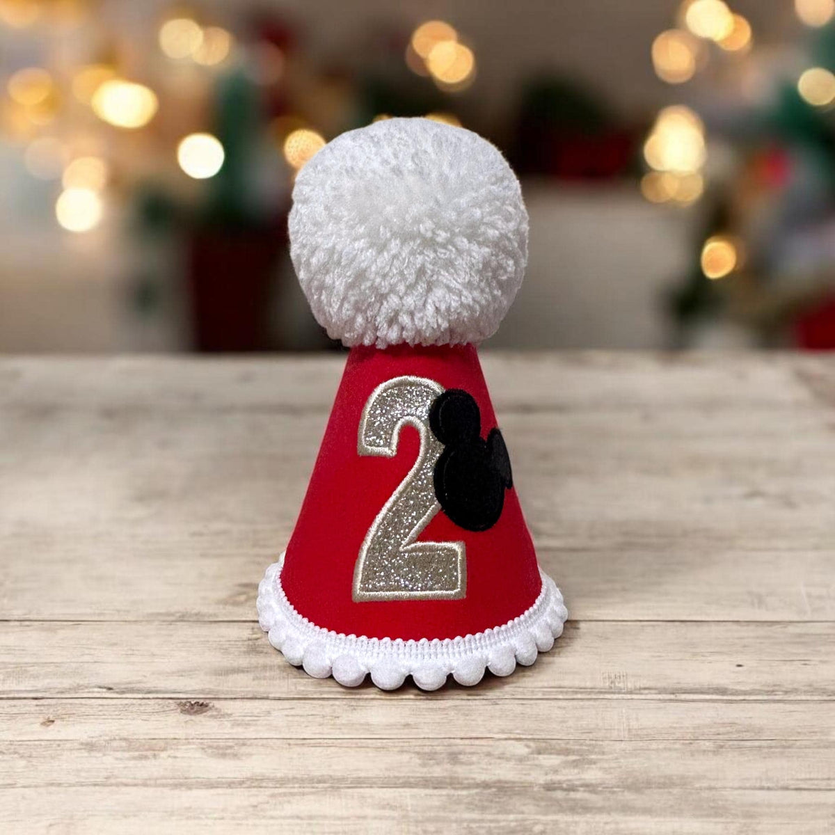 Red Birthday Party Hat with Number and Mouse Ears