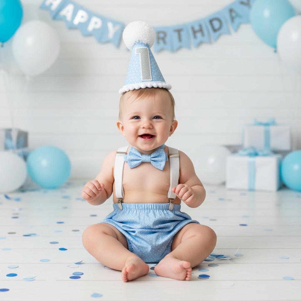 Baby Boy Blue Polka Dot Stars First Birthday Cake Smash Outfit Set