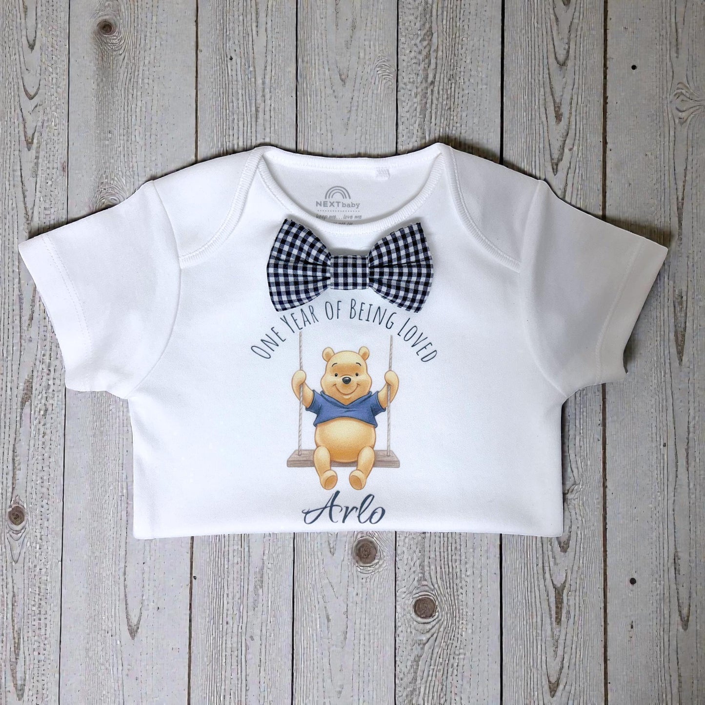 Personalised Baby Boy Birthday Outfit – Honey Bear Cake Smash Set, Handmade