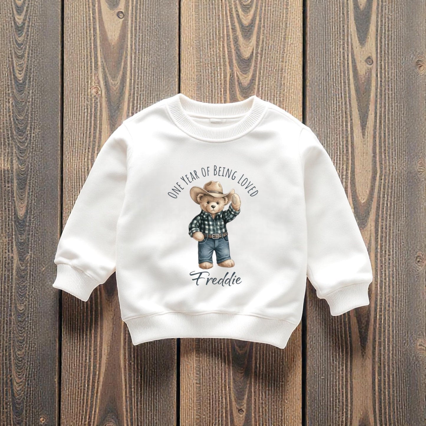 Personalised Cowboy Bear Birthday Sweatshirt and Hat - Printed Baby Top