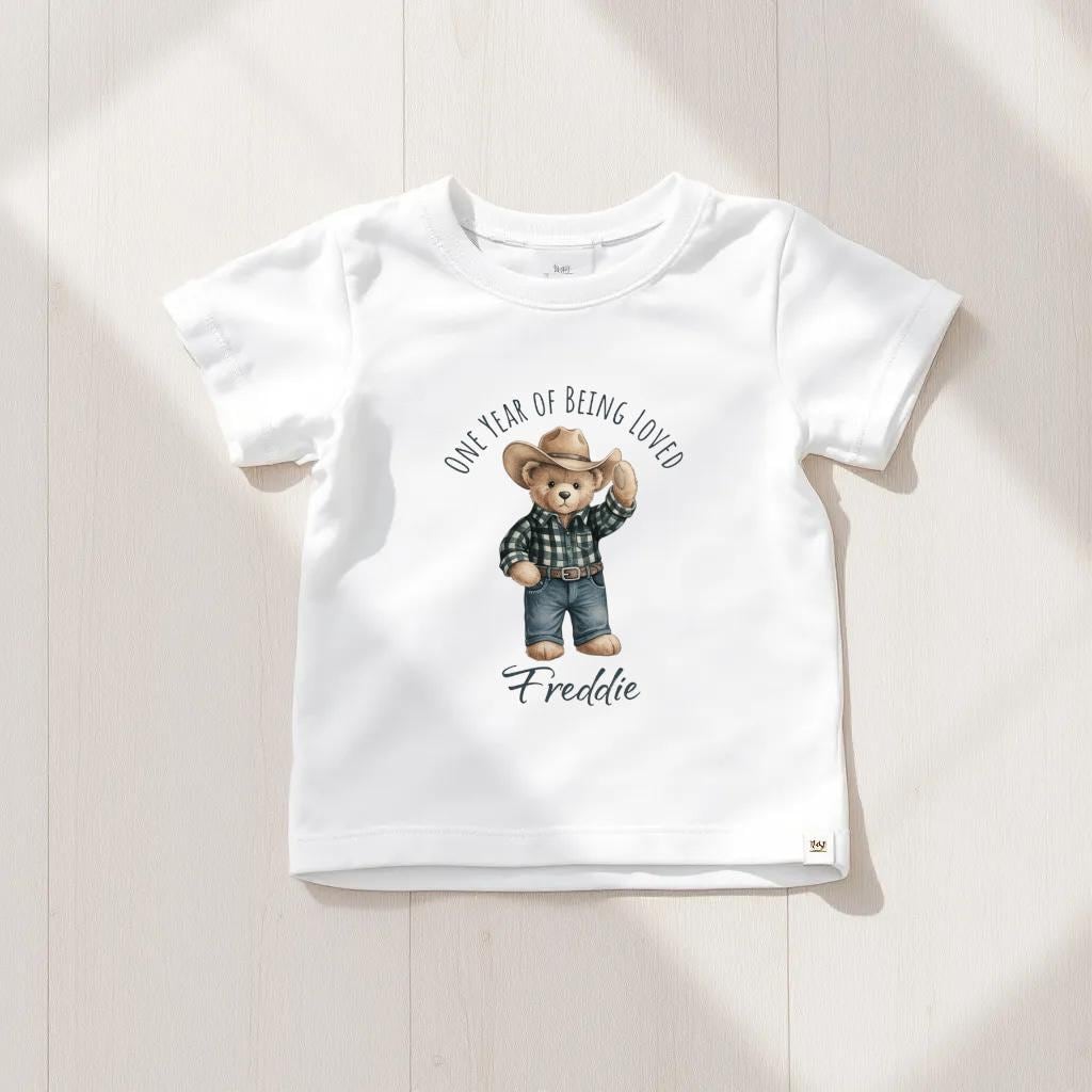 Personalised Cowboy Bear Birthday Sweatshirt and Hat - Printed Baby Top
