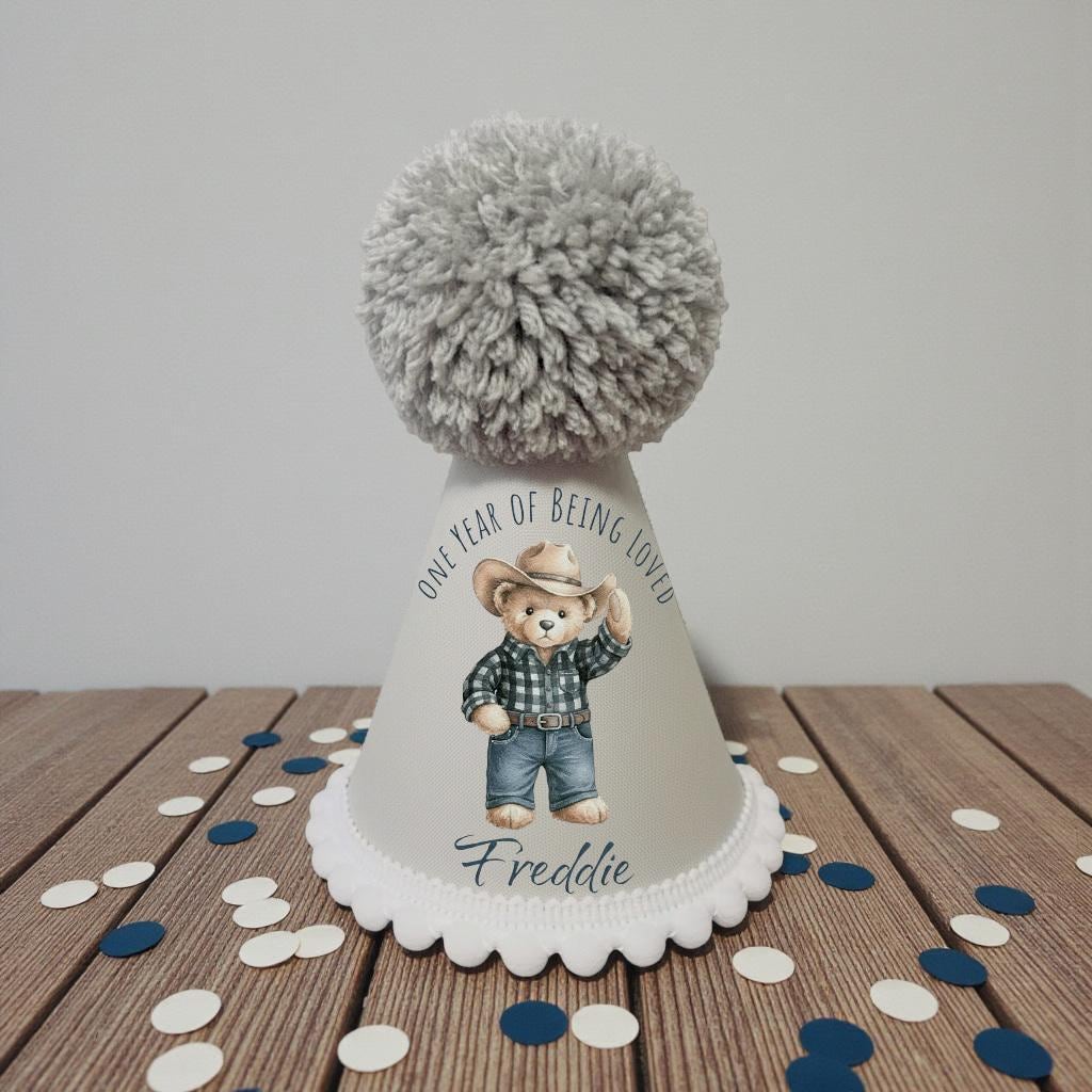 Personalised Cowboy Bear Birthday Sweatshirt and Hat - Printed Baby Top