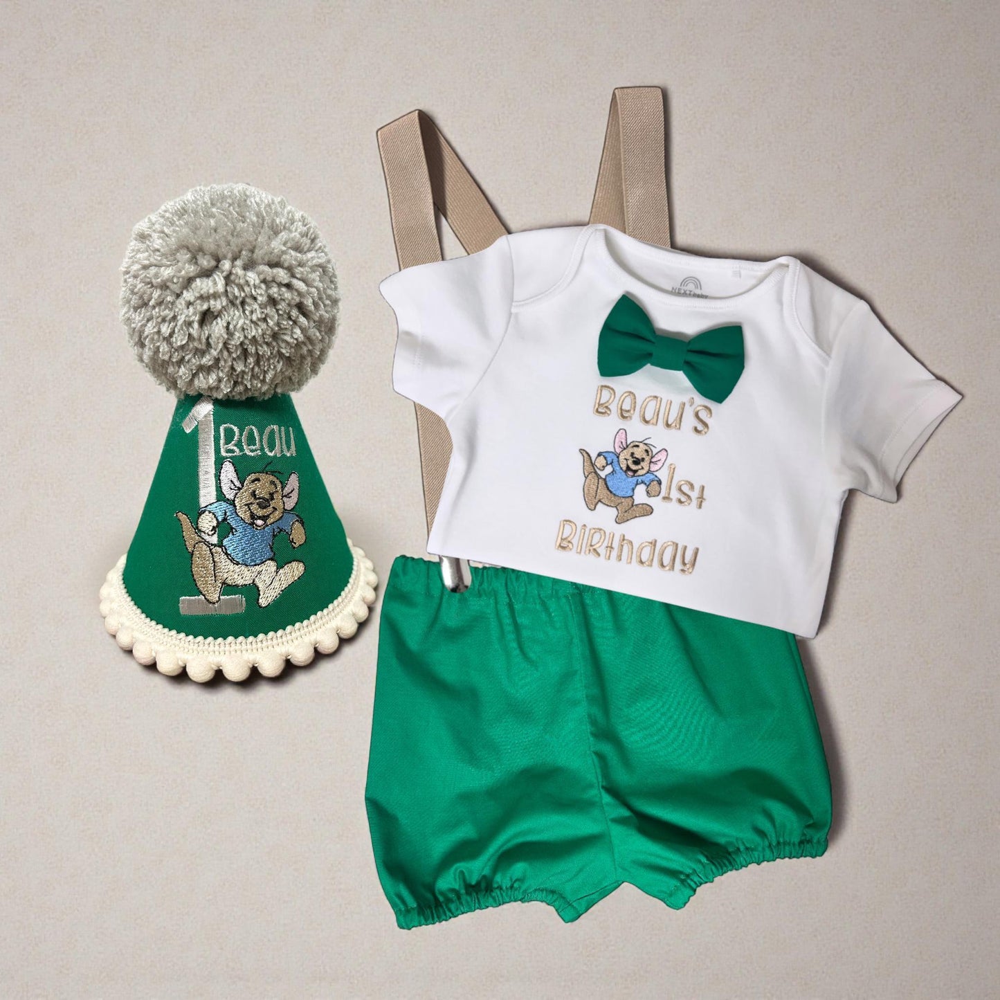 Personalised Green Birthday Outfit Baby Boy – Embroidered Cake Smash Set & Sweatshirt