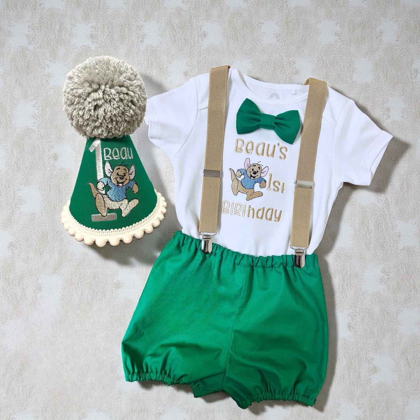Personalised Green Birthday Outfit Baby Boy – Embroidered Cake Smash Set & Sweatshirt