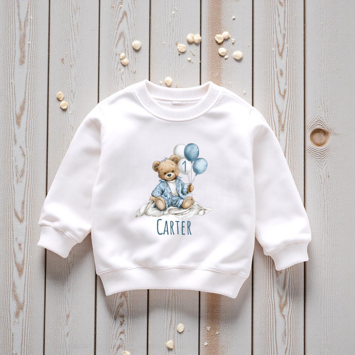Personalised Blue Bear 1st Birthday T-shirt Sweatshirt Top Set