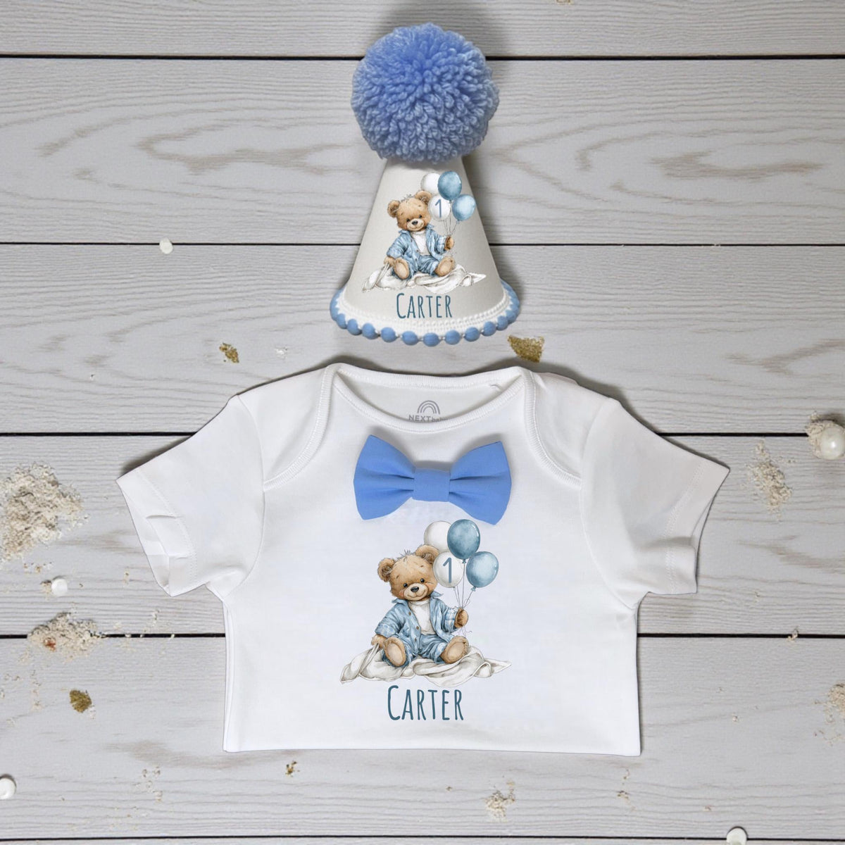 Personalised Blue Bear 1st Birthday T-shirt Sweatshirt Top Set