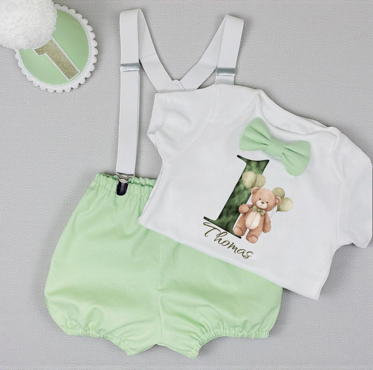 Personalised Apple Green First Birthday Outfit with Optional Sweatshirt