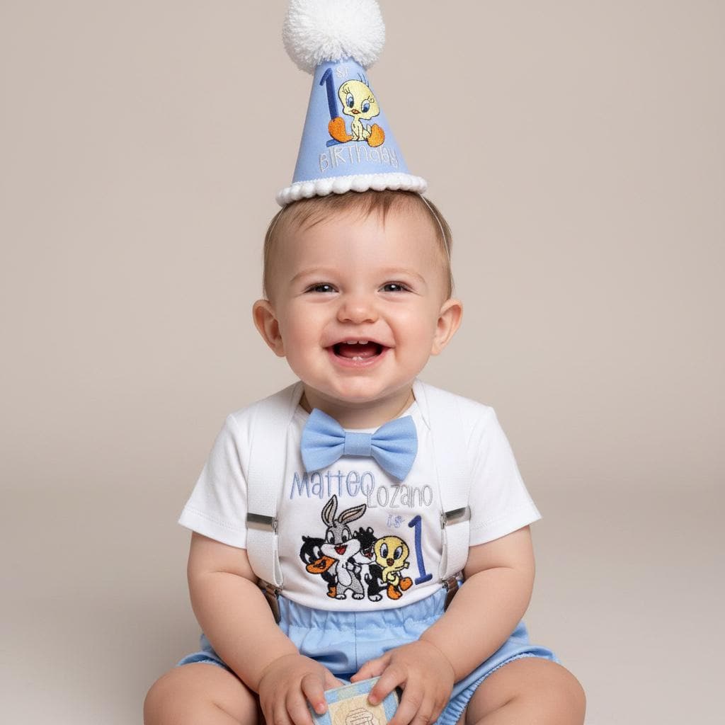 Cartoon Birthday Outfit | First Cake Smash Set | Personalised Baby Keepsake
