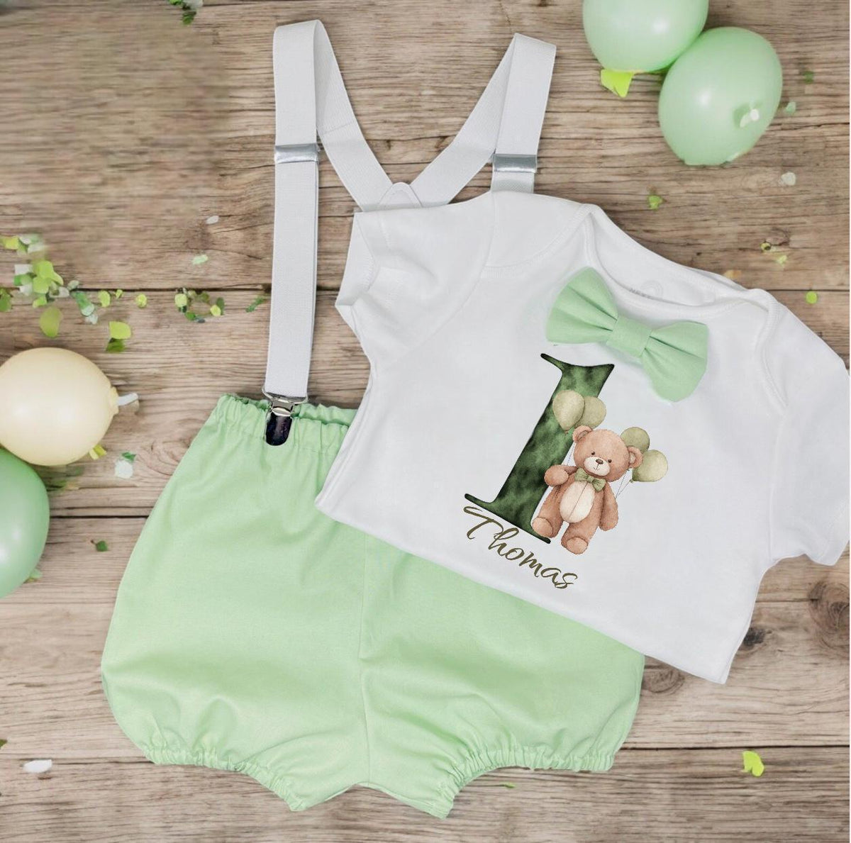 Personalised Apple Green First Birthday Outfit with Optional Sweatshirt
