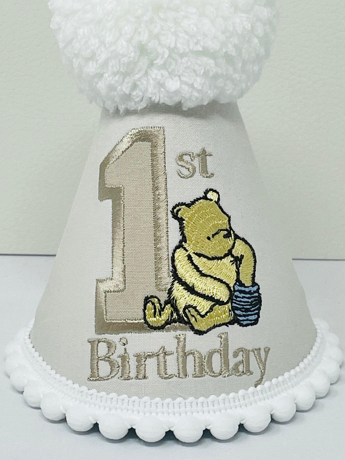 Personalised Classic Bear Birthday Hat – Cream Embroidered Keepsake