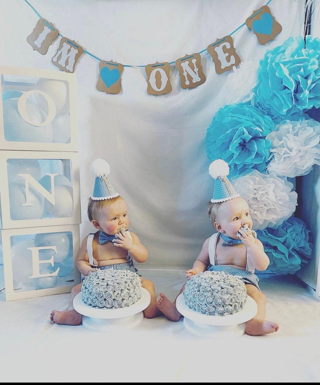 Baby Boy Polka Dot Cake Smash Outfit – Blue Bloomers & Bow Tie
