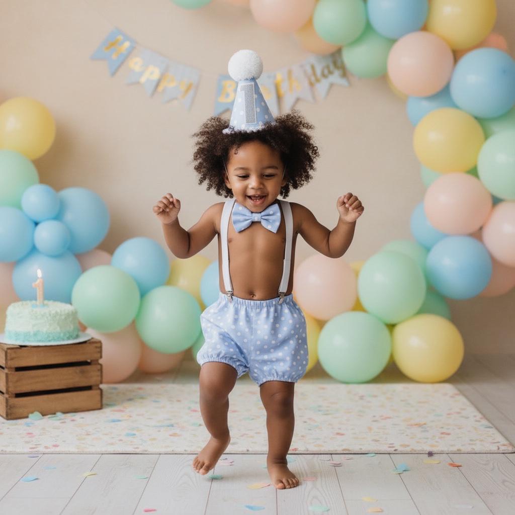 Baby Blue Polka Dot Cake Smash Outfit – Boys 1st Birthday Set