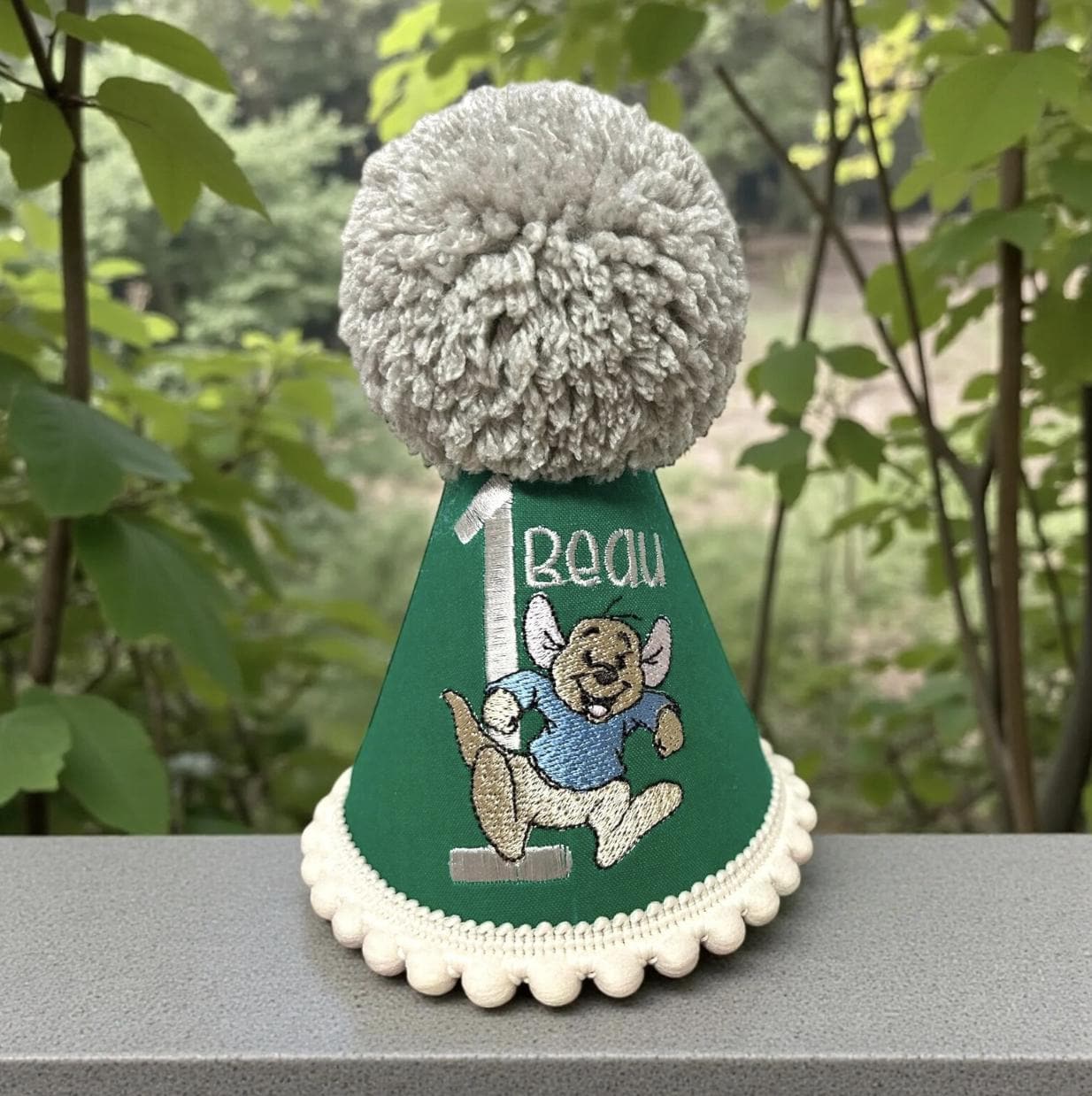 Kangaroo Personalised Baby Birthday Party Hat - Embroidered Handmade Cake Smash
