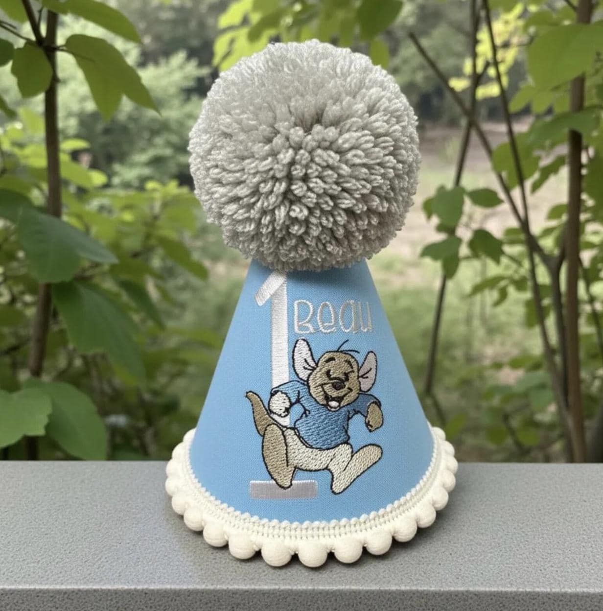 Kangaroo Personalised Baby Birthday Party Hat - Embroidered Handmade Cake Smash
