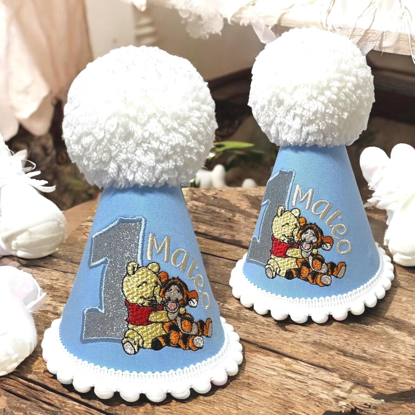 Personalized Honey Bear Birthday Party Hat with Pom-Pom