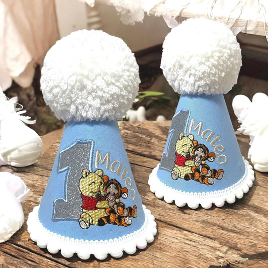 Personalized Honey Bear Birthday Party Hat with Pom-Pom