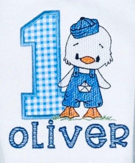 Personalised Baby Boy 1st Birthday Outfit: Duck Gingham Cake Smash Set