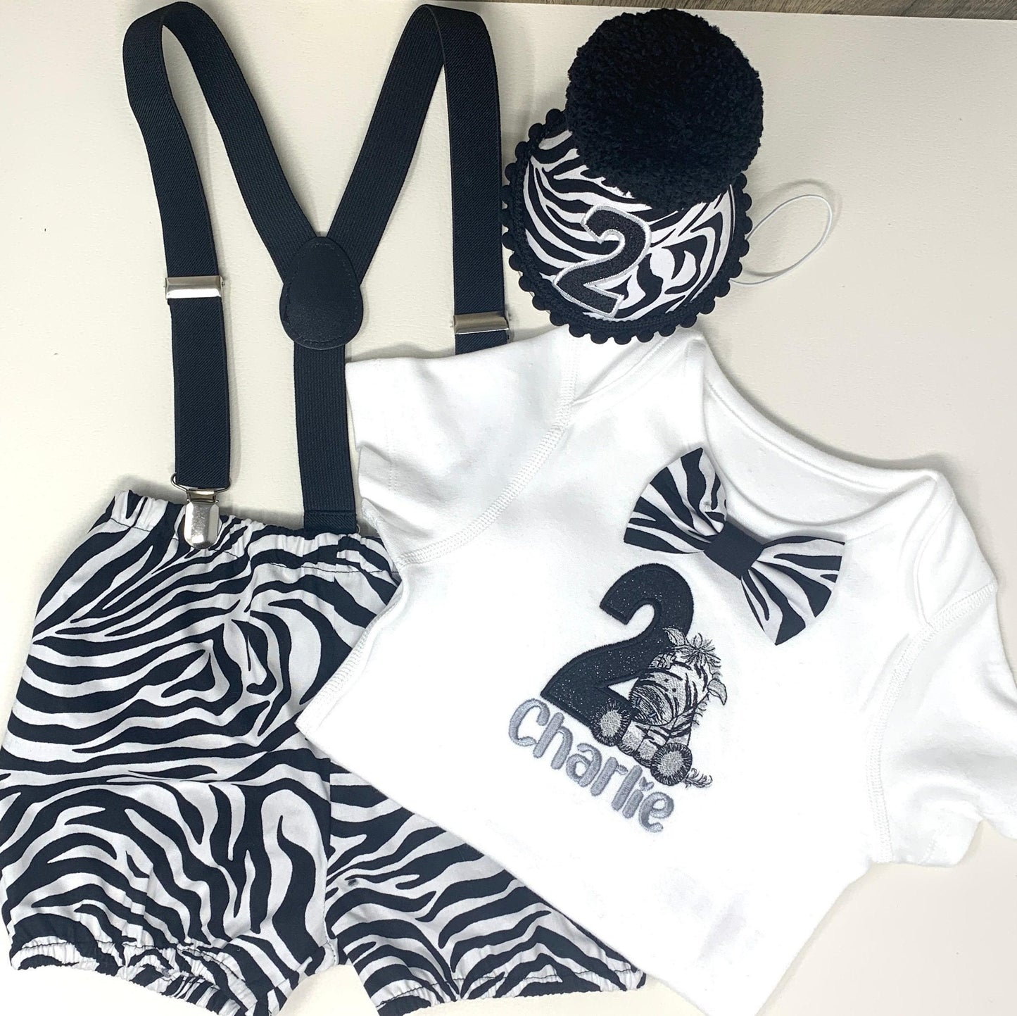 Zebra 1st Birthday Baby Boys Cake Smash Outfit, Personalised Safari Set