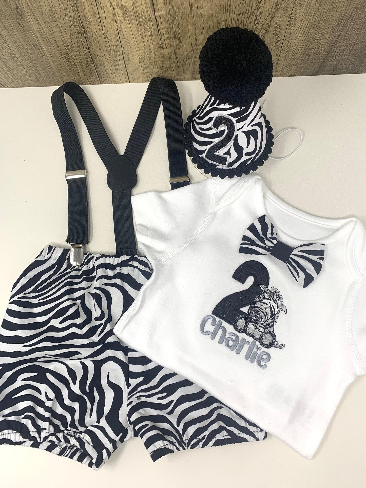 Zebra 1st Birthday Baby Boys Cake Smash Outfit, Personalised Safari Set